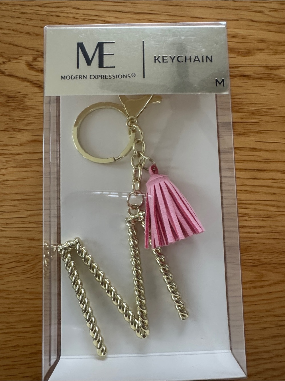 New Modern Expressions Pink Tassel Letter M Keychain/Bag Tag with Gold Hardware